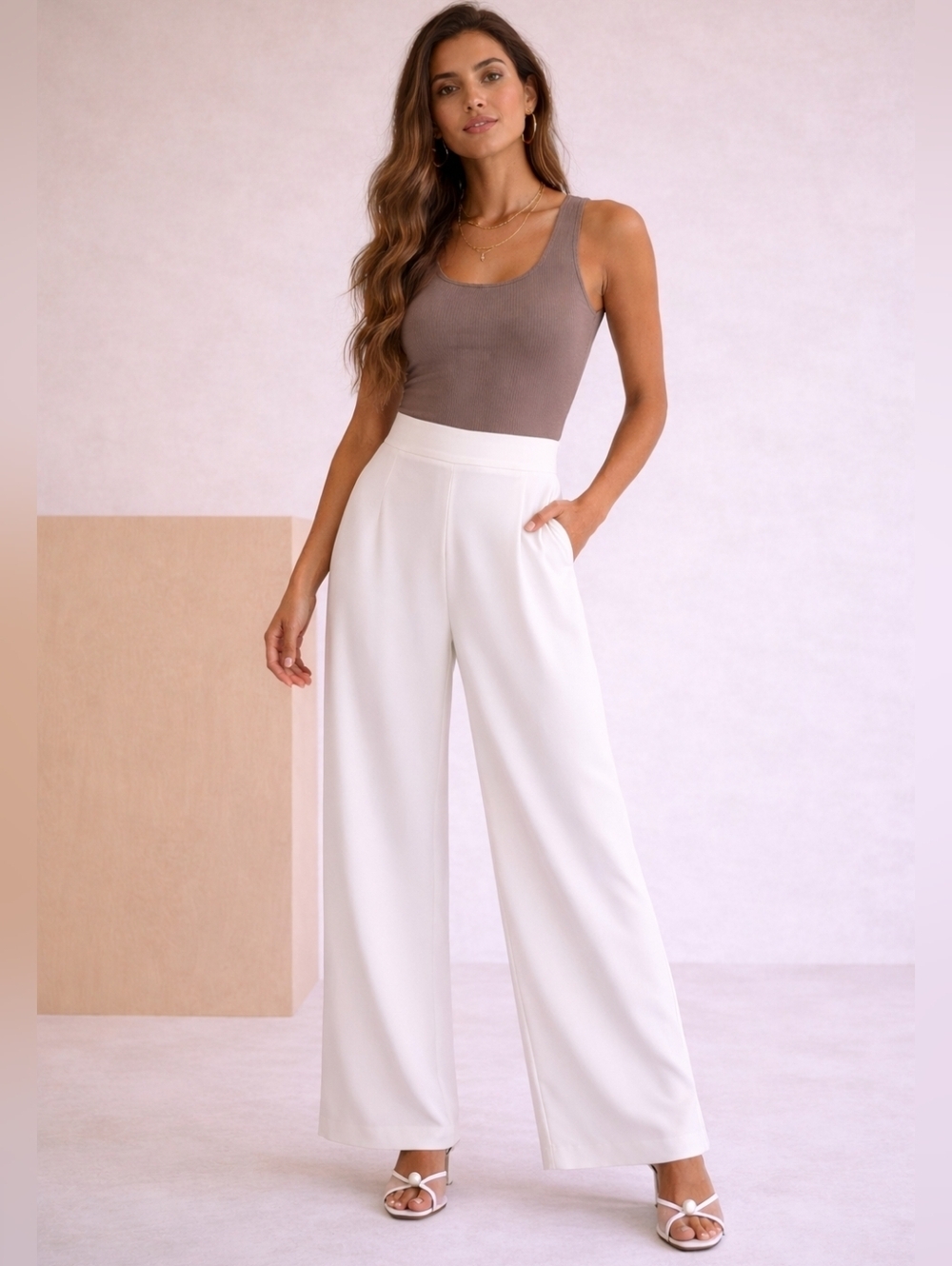 CQ by CQ White Wide-Leg Trousers — Elegant High-Waist